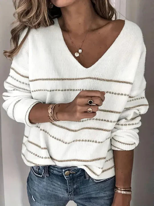 Striped V-Neck Modern Sweatshirt