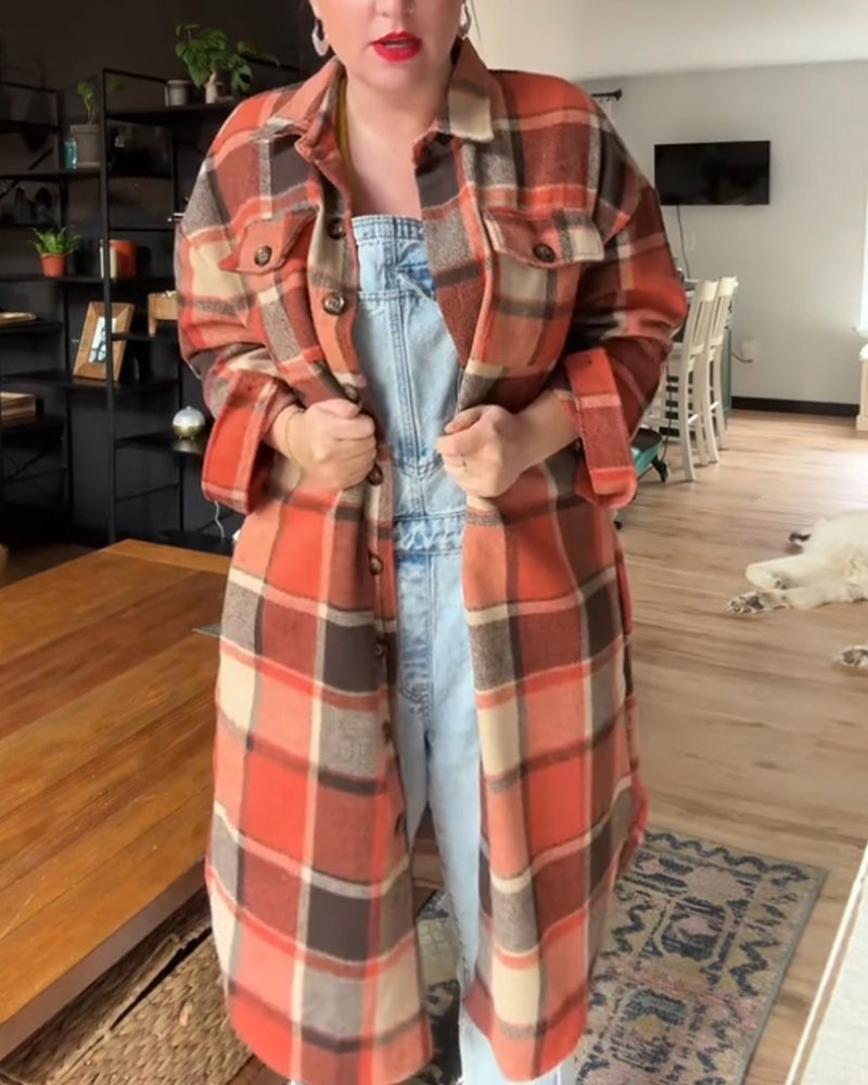 Checked women's coat with buttons