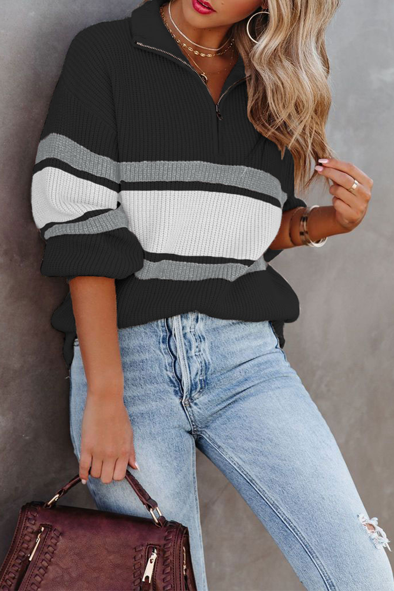 Stylish Patchwork Pullover Zipper Collar
