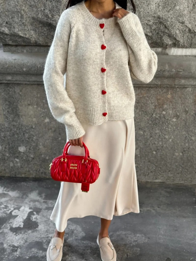 Soft knitted top with heart buttons for women