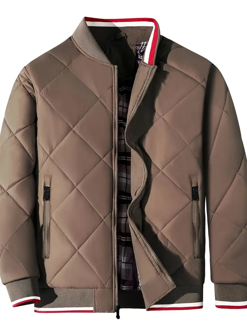 Men's Warm Quilted Jacket with Zipper