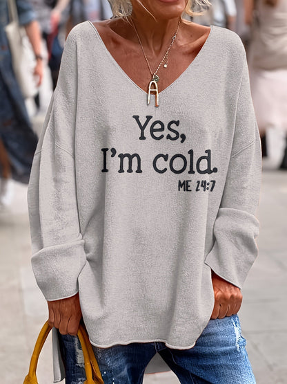 Women's Oversized V-Neck Pattern Sweater