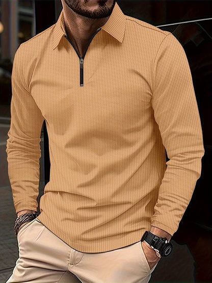 Casual long-sleeve shirt waffle pattern V-neck
