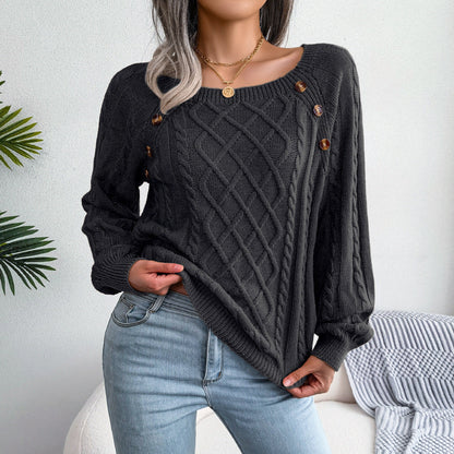Fashionable Women's Knit Sweaters with Square Neckline