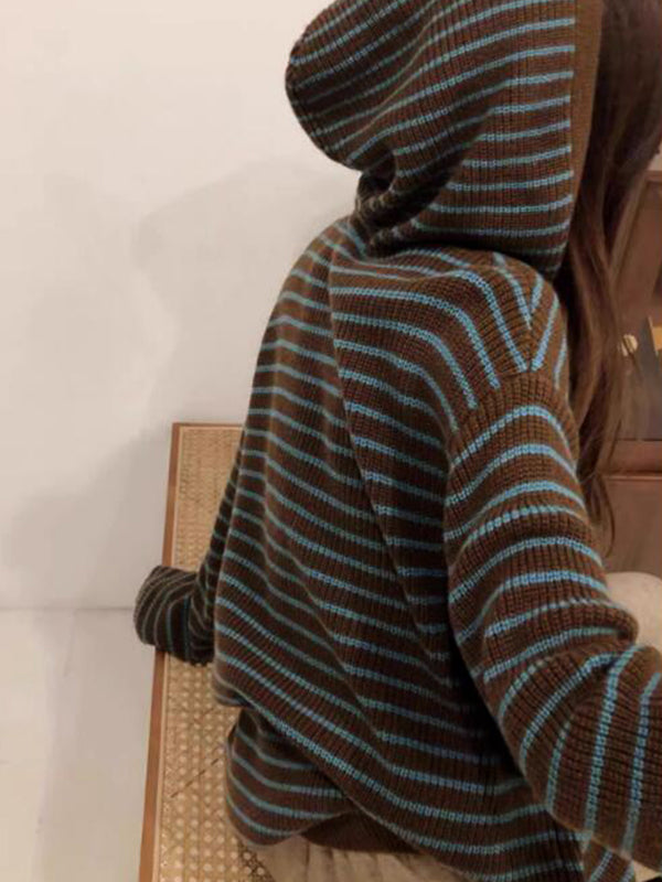 Kaffeefarbene Sweatjacke mit Kapuze und Schnürung - IdealeKleiden