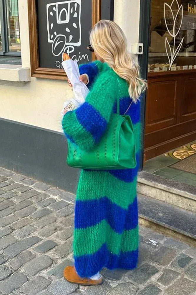 Übergroßer Strickpulli Streifen Design - IdealeKleiden