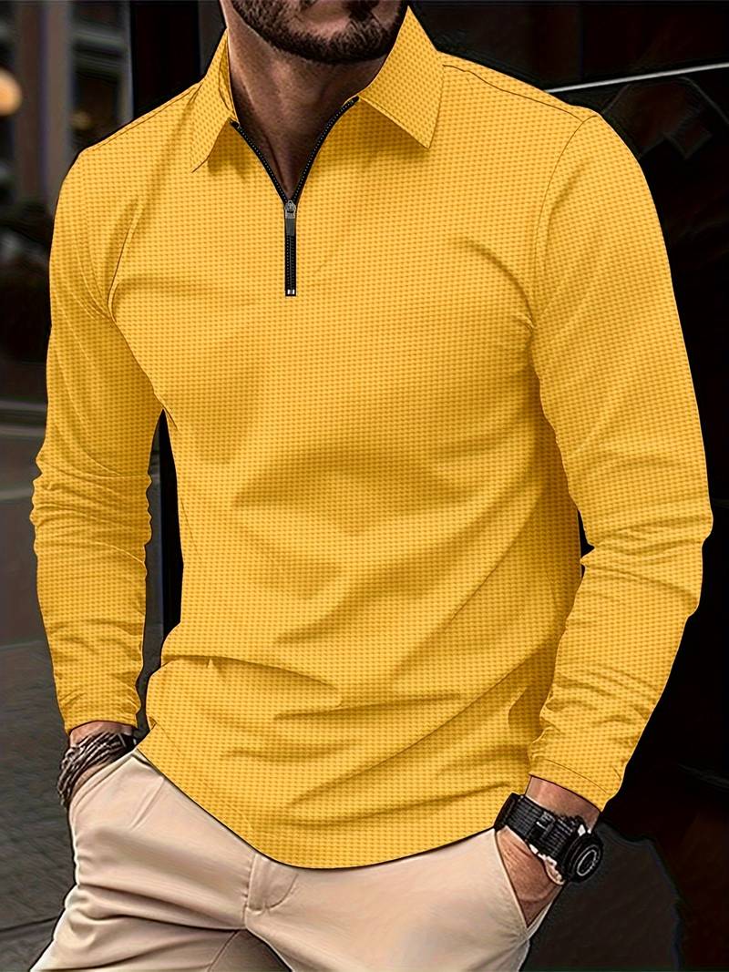 Casual long-sleeve shirt waffle pattern V-neck