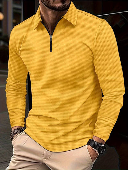 Casual long-sleeve shirt waffle pattern V-neck