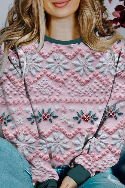 Christmas Sweater Long Sleeve Colorblock Printed