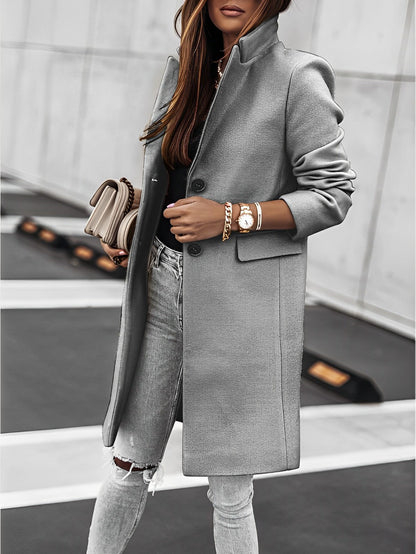 Elegant Women's Long Classic Coat with Buttons