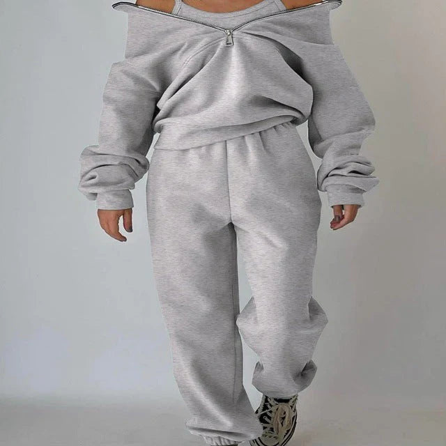 Women's tracksuit with zipper, sweatshirt, and pants