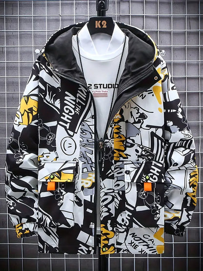 Stylish Graffiti Windbreaker Men's Trend
