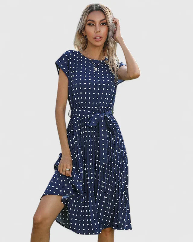 Women's Elegant Short-Sleeved Pleated Dress
