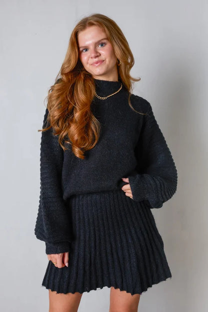 Chic pleated sweater and skirt set for women