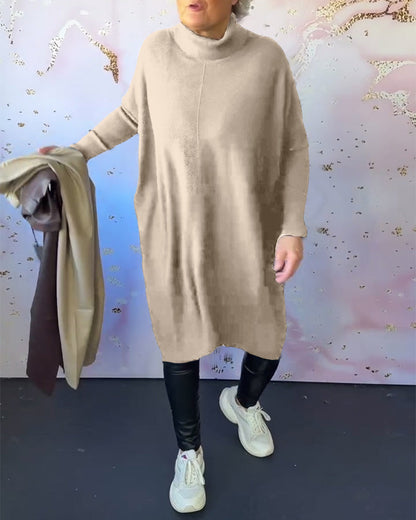 Elegant Solid Color High-Neck Long-Sleeve Sweater