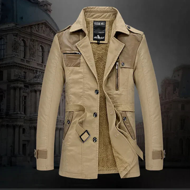 Herren Trenchcoat Lang Elegant mit Gürtel - IdealeKleiden