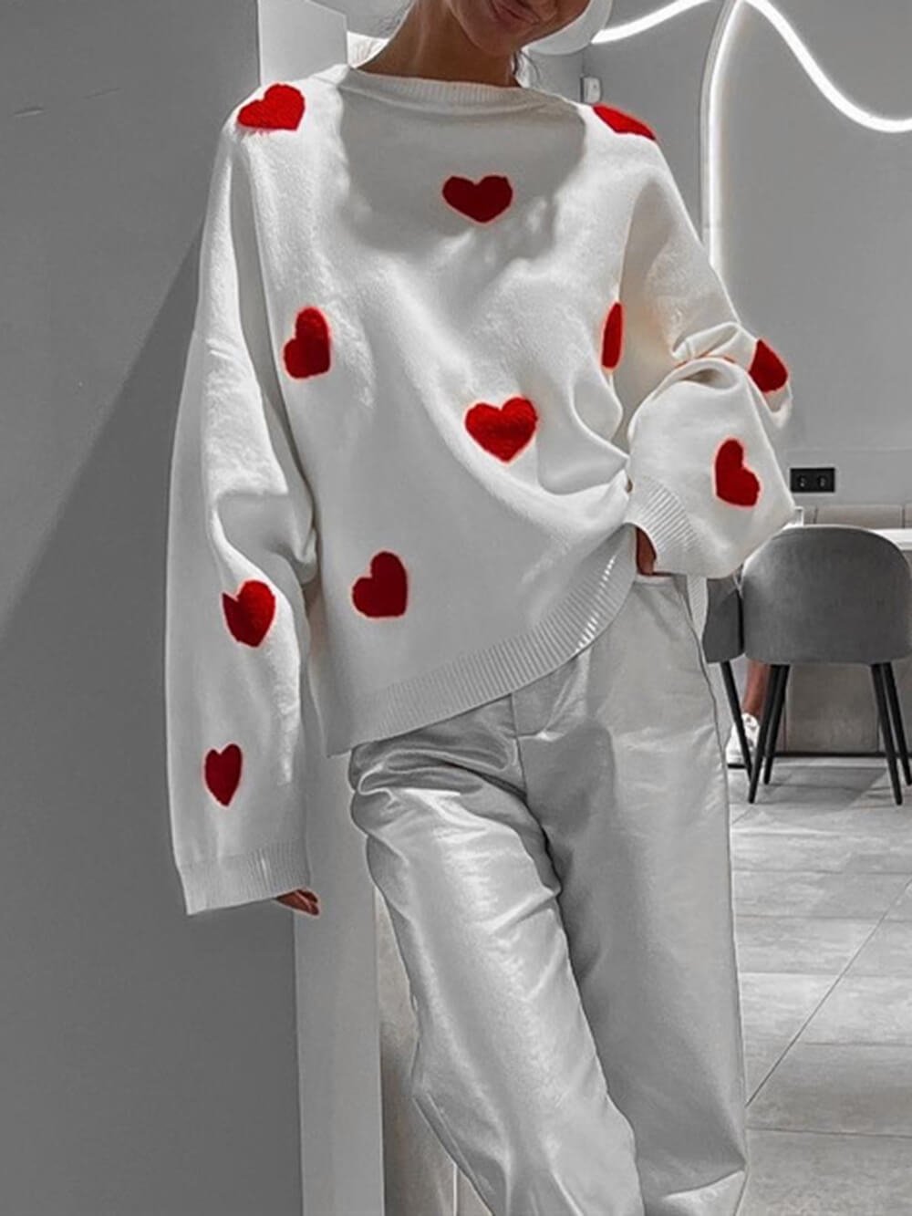 Knitted Oversize Dress Heart Pattern Curly