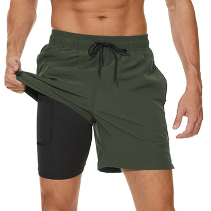 Men's 2-in-1 Sporty Swim Shorts with Drawstring