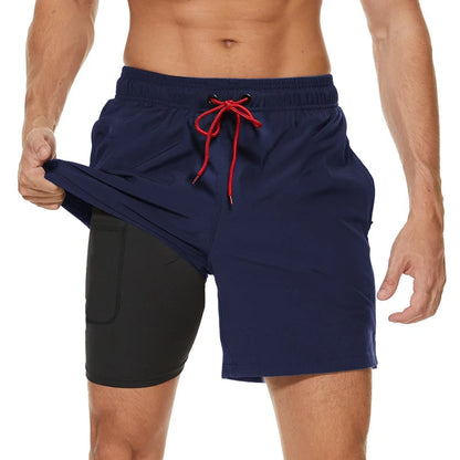 Men's 2-in-1 Sporty Swim Shorts with Drawstring