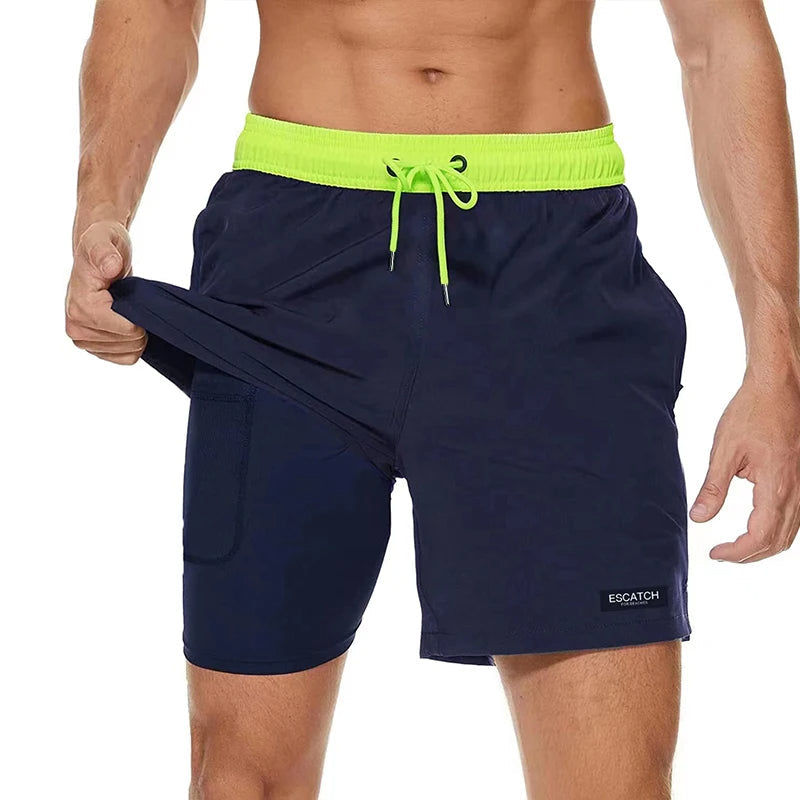Men's 2-in-1 Sporty Swim Shorts with Drawstring