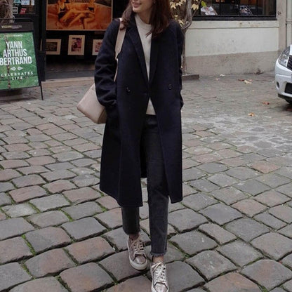 Oversized Long Double-Breasted Classic Wool Coat