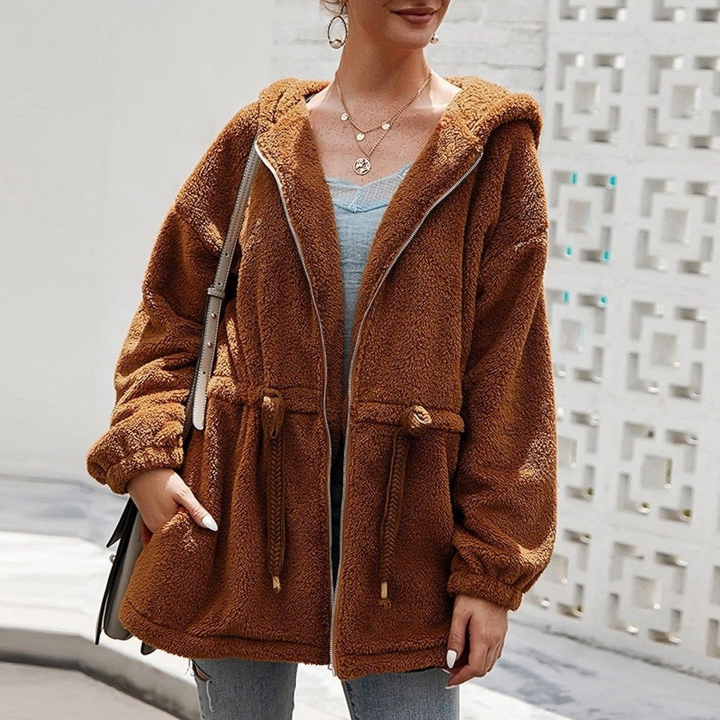Soft Teddy Oversized Jacket with Hood and Pockets