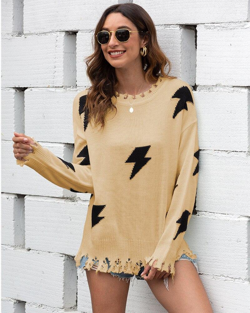 Women's Loose Fit Fringe Detail Knitted Sweater