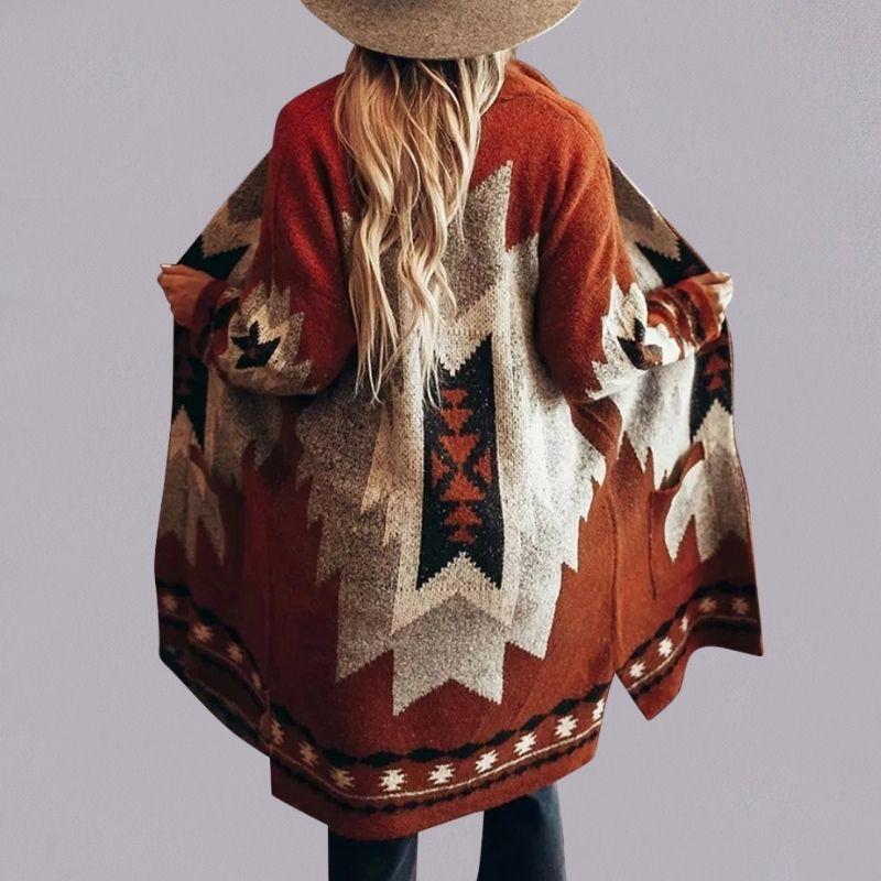 Long Knit Cardigan Generous Geometric Comfortable