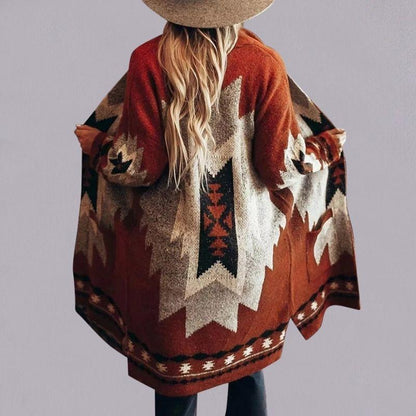 Long Knit Cardigan Generous Geometric Comfortable