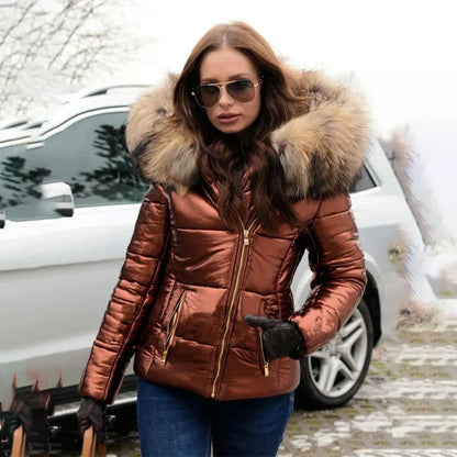 Fashionable winter coat with faux fur lining and hood