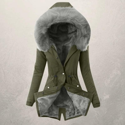 Women's Mid-Length Warm Parka with Faux Fur Lining