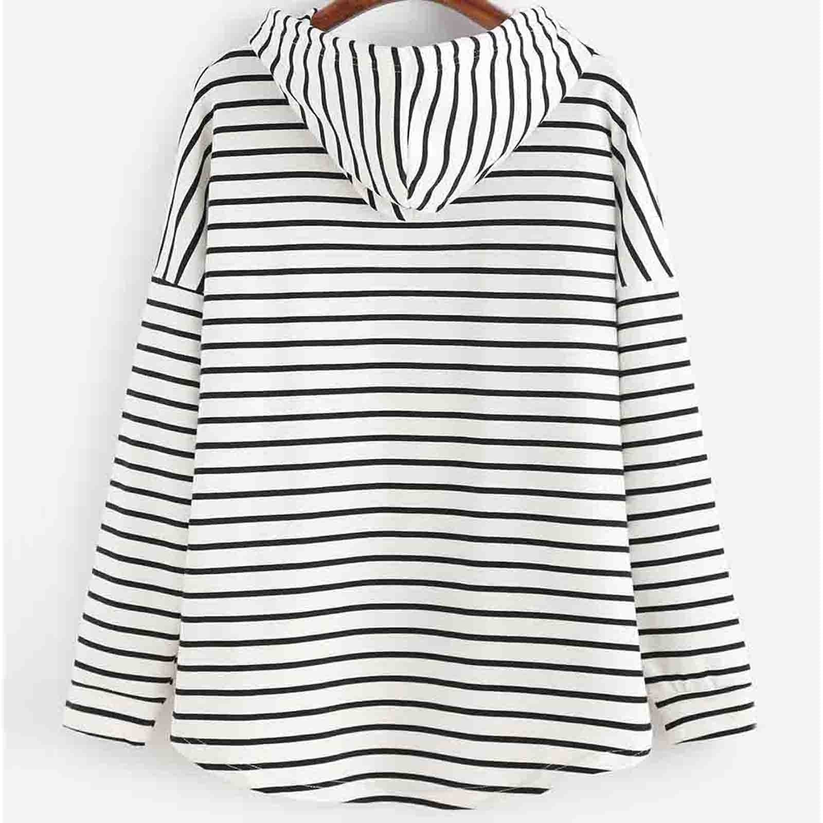 Kapuzenpullover Streifenmuster Bequem Locker - IdealeKleiden