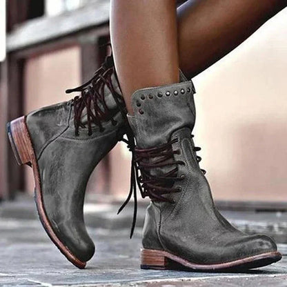Fashionable Leather Boots Lace-up Design