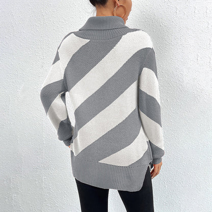 Streifiges Kleid | Casual Strickpullover Damen - IdealeKleiden