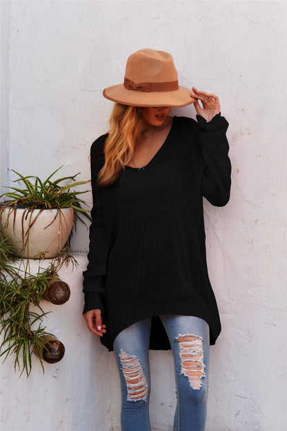 Women's Knitted Pullover Casual V-neck Long-sleeved