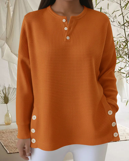 Waffle Knit Sweatshirt Casual Women