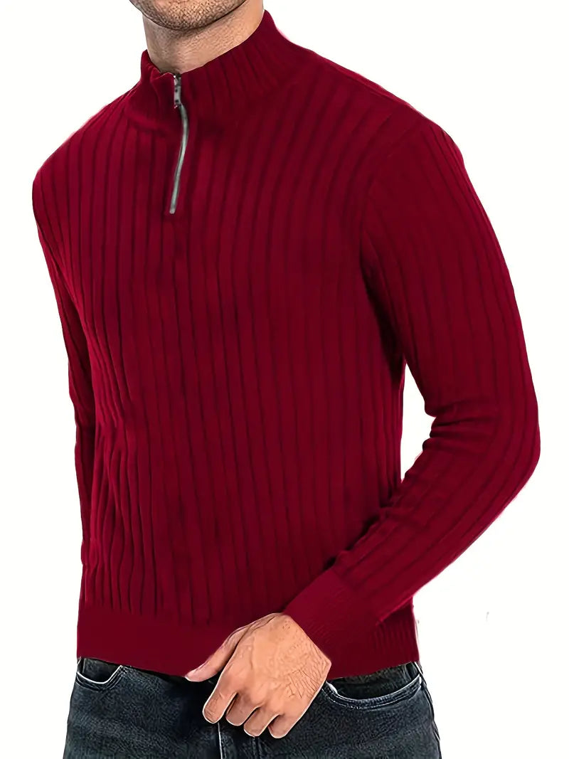 Men's Modern Quarter-Zip Roll Neck Sweater