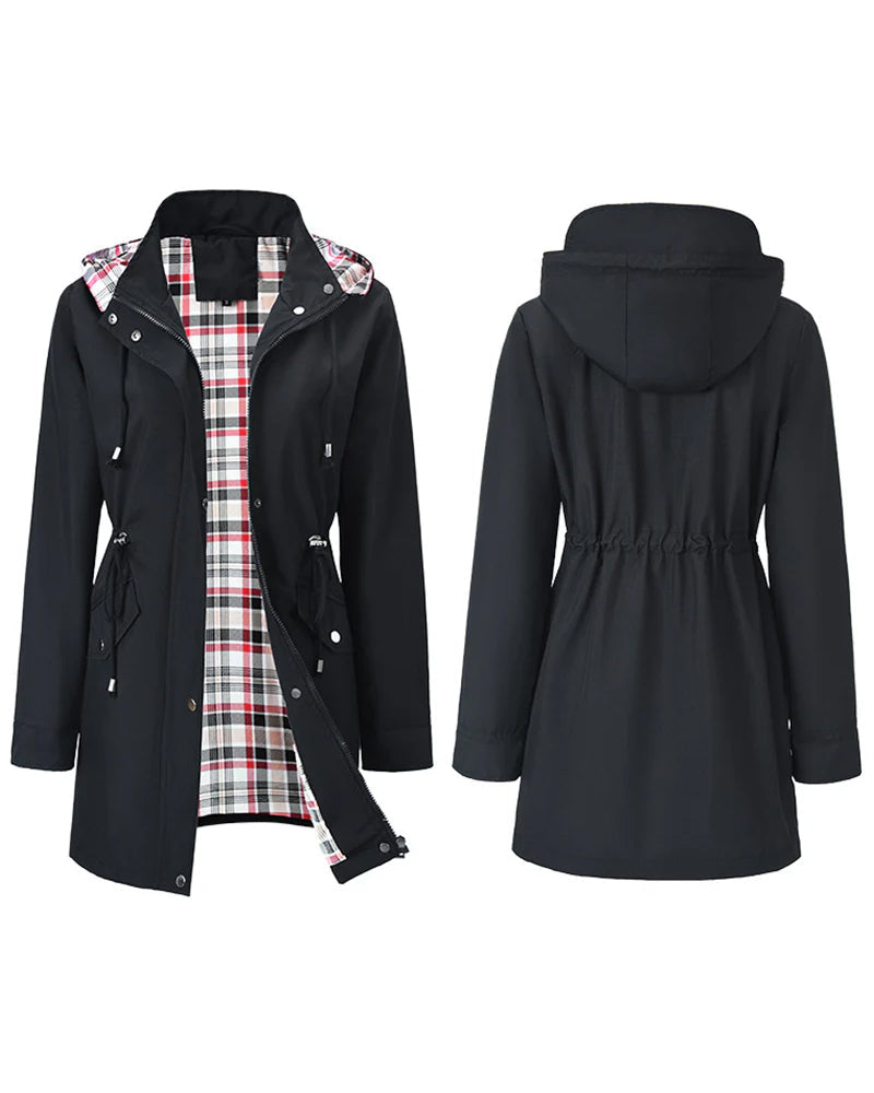 Wasserdichte Trenchcoat Damen Lang Kapuze - IdealeKleiden