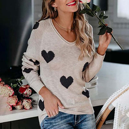 Women's Knitted Jumper Heart Pattern Elegance