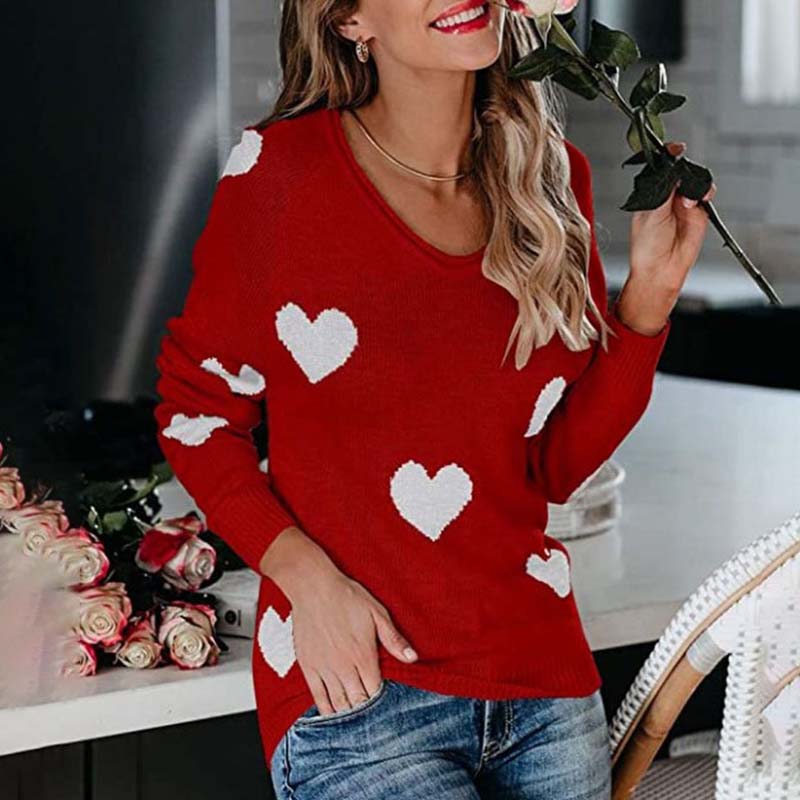 Women's Knitted Jumper Heart Pattern Elegance