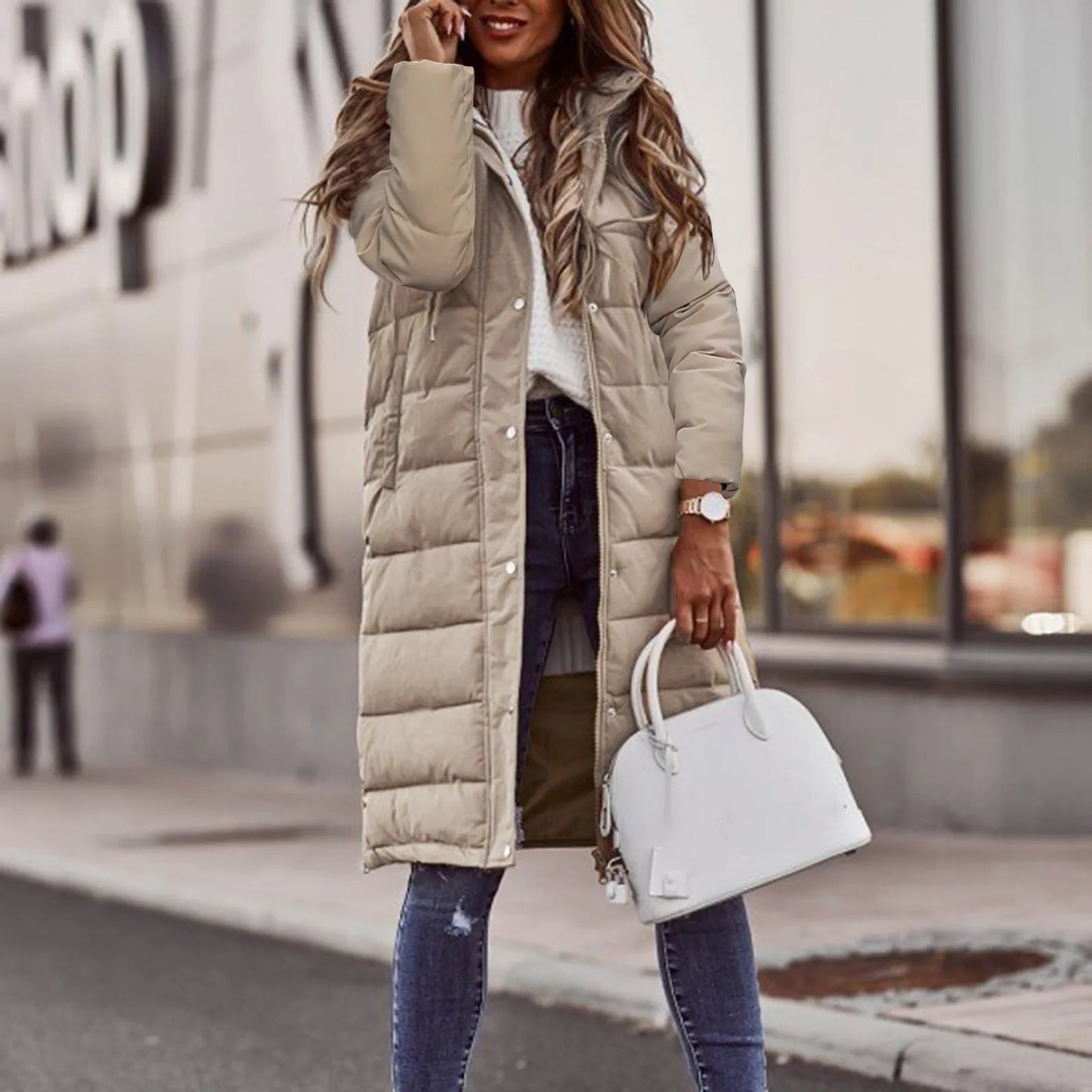 Women's Long Lined Winter Coat Hooded