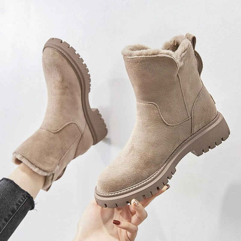 Women's Warm Black Zip Boots
