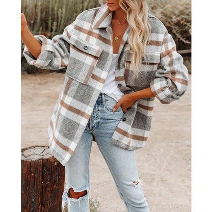 Fashionable Plaid Women's Plus Size Jacket