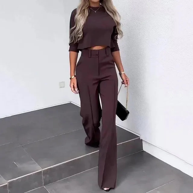 Elegant Women's Clothing | Co-Ord Set Crop Top and Wide Leg Trousers