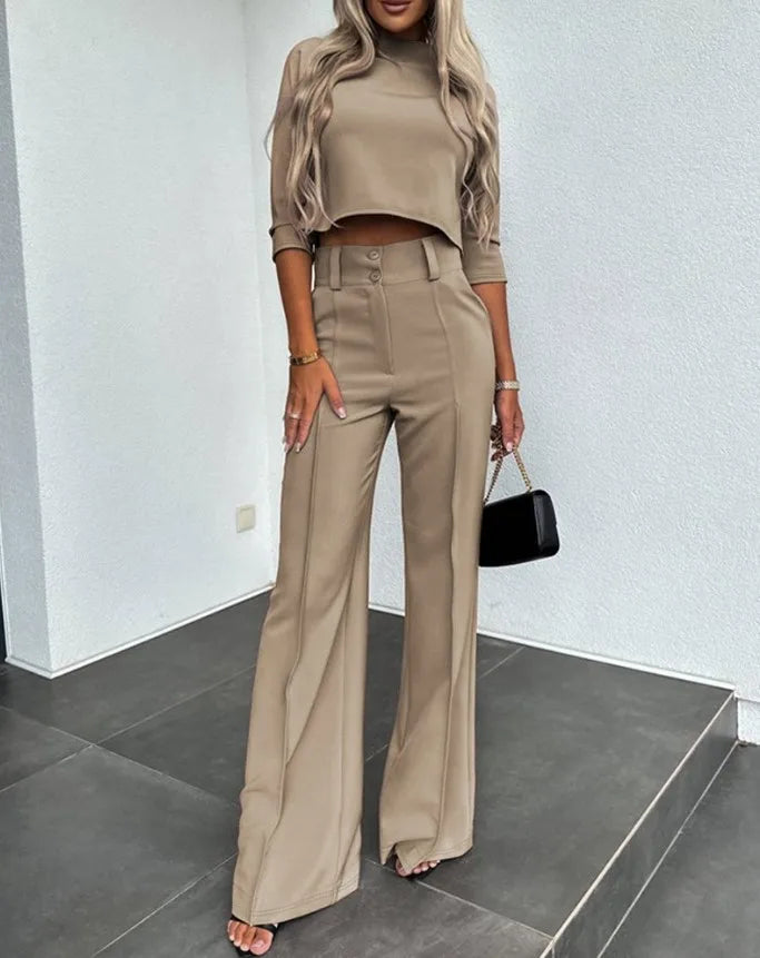 Elegant Women's Clothing | Co-Ord Set Crop Top and Wide Leg Trousers