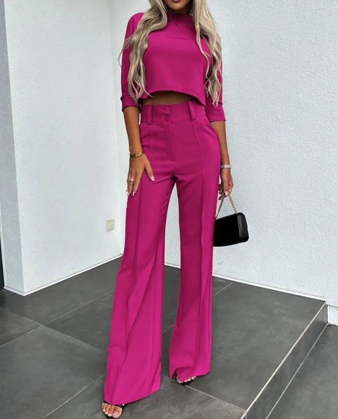 Elegant Women's Clothing | Co-Ord Set Crop Top and Wide Leg Trousers