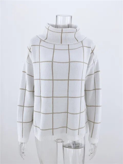 Alma Women's Plaid Turtleneck Sweater Modern
