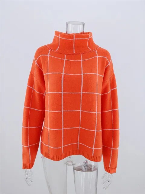 Alma Women's Plaid Turtleneck Sweater Modern