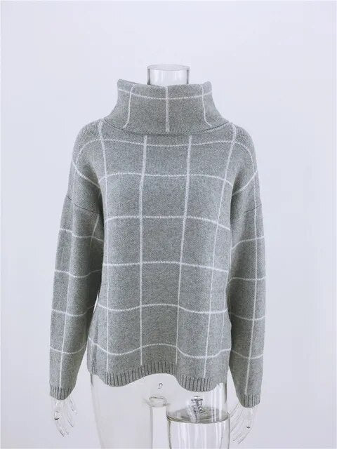 Alma Women's Plaid Turtleneck Sweater Modern