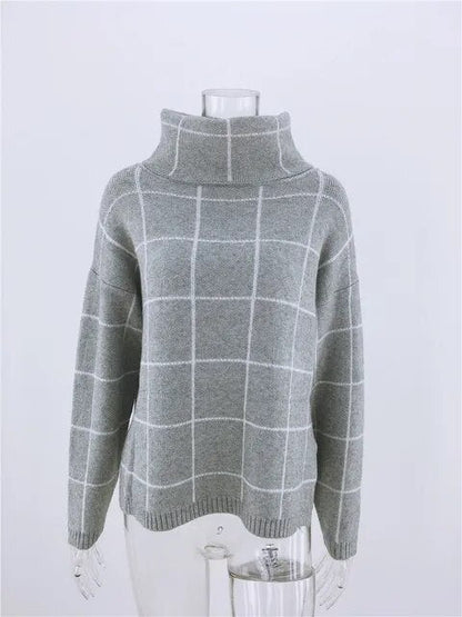 Alma Women's Plaid Turtleneck Sweater Modern